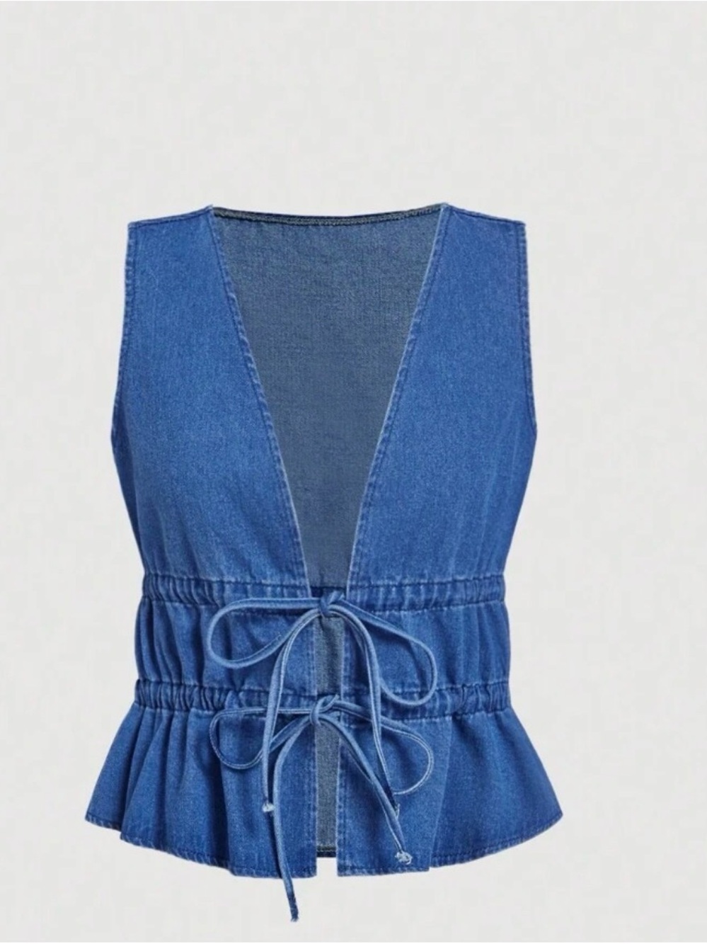 Cider Denim Tie-Waist Denim Peplum Vest - Blue M